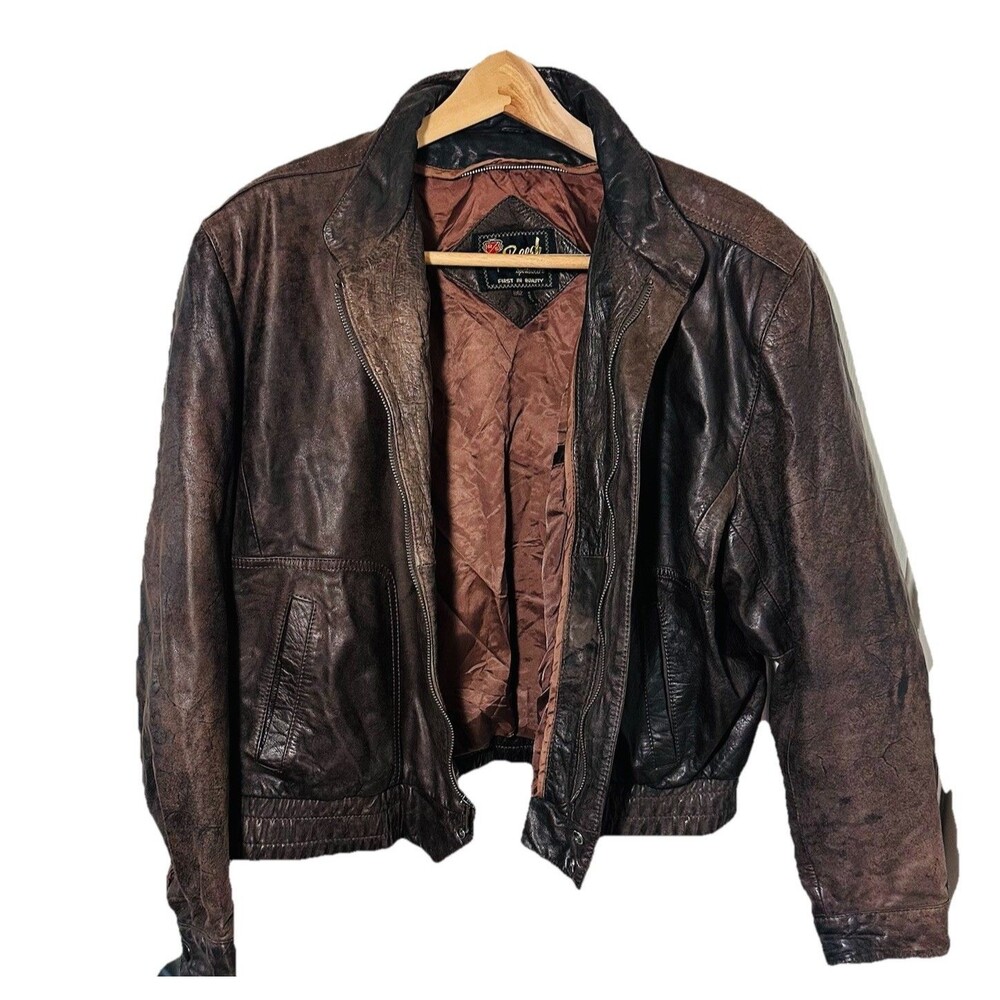 Reed Sportswear Men's Genuine Leather Jacket Brown Size 22 R Vintage 60's/70's